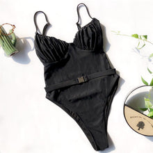 Load image into Gallery viewer, Melphieer Bust Ruched Black Swimsuit