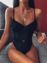 Load image into Gallery viewer, Melphieer Bust Ruched Black Swimsuit